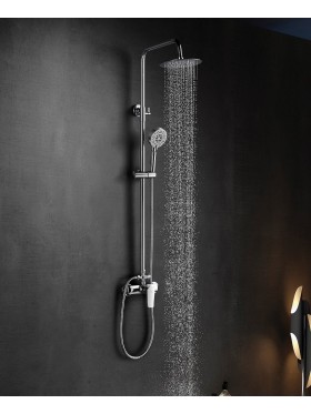 Grifo de ducha SAYRO con barra, telefono ducha y rociador de 20 cm en acero  extraplano